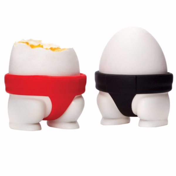 Set 2 Suporturi pentru Oua Fierte, Flippy, Model Sumo, din Silicon si PP, Multicolor - imagine 1
