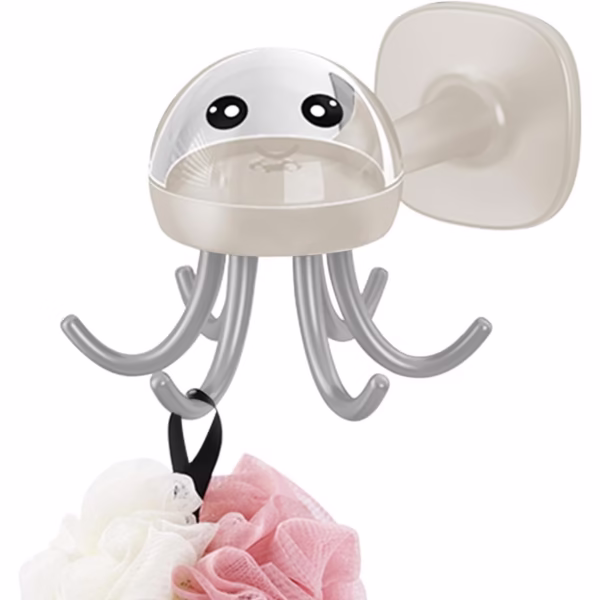 Suport Cuier pentru Perete, Flippy, Model Caracatita, Adeziv, 10 x 8.5 cm, 6 Brate, Crem - imagine 4