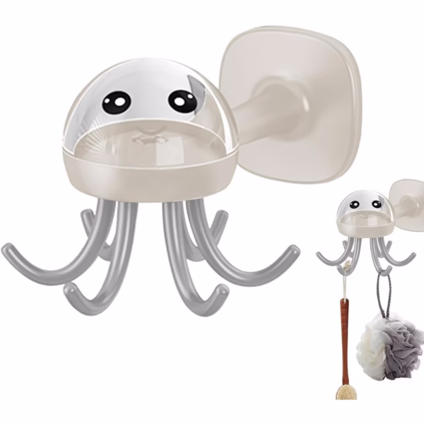 Suport Cuier pentru Perete, Flippy, Model Caracatita, Adeziv, 10 x 8.5 cm, 6 Brate, Crem - imagine 6