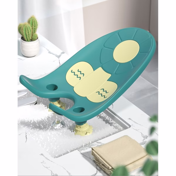Suport de Baie Bebelusi, Flippy, 0-12 luni, Montare pe Chiuveta/Lavoar/Cada, Ventuze Antiderapante cu Intaltime Reglabila, 50 x 24 x 12.5 cm, Verde - imagine 5