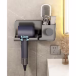 Suport de Baie, Flippy, pentru Uscator de Par, cu Organizator Dublu, din Plastic, Aplicare cu Suport Adeziv, 23 x 8.8 x 9.5 cm, Gri - imagine 5