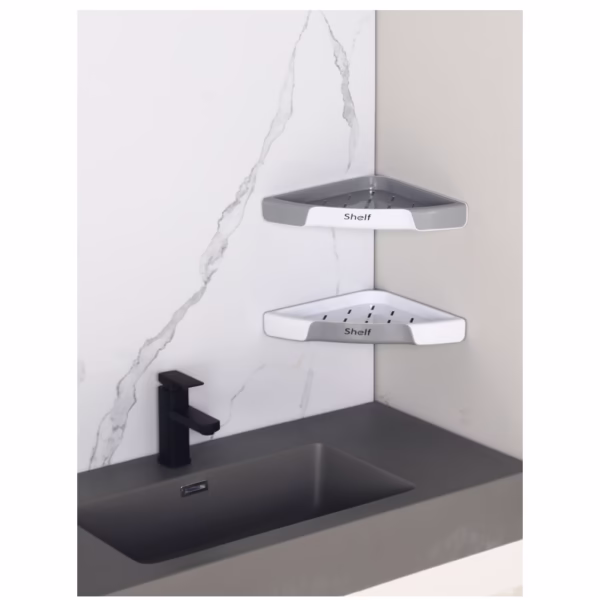 Suport Depozitare, Flippy, din Plastic, Montare fara Perforatii, pentru Baie/Bucatarie, 28 x 39 x 4.5 cm, Gri - imagine 5