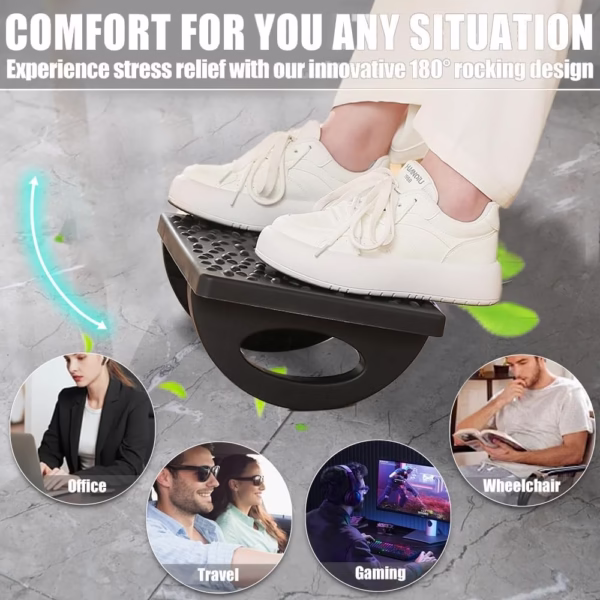 Suport Ergonimic pentru Picioare, Flippy, Plastic, cu Role de Masaj pentru Talpi, pentru Birou, Usor de Transportat, Detasabil, 33.5x24x12 cm, Negru - imagine 8