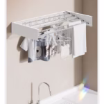 Suport Haine, Flippy, Depozitare si Uscare Rufe, din Aluminiu, Pliabil, Impermeabil, Montare prin Perforare, 80 cm, Alb - imagine 2