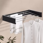 Suport Haine, Flippy, Depozitare si Uscare Rufe, din Aluminiu, Pliabil, Impermeabil, Montare prin Perforare, 80 cm, Negru - imagine 4