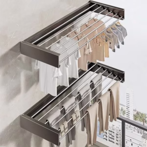 Suport Haine, Flippy, Depozitare si Uscare Rufe, din Aluminiu, Pliabil, Impermeabil, Montare prin Perforare, 100 cm, Negru