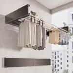 Suport Haine, Flippy, Depozitare si Uscare Rufe, din Aluminiu, Pliabil, Impermeabil, Montare prin Perforare, 100 cm, Negru - imagine 2