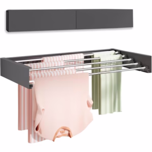 Suport Haine, Flippy, Depozitare si Uscare Rufe, din Aluminiu, Pliabil, Impermeabil, Montare prin Perforare, 80 cm, Negru
