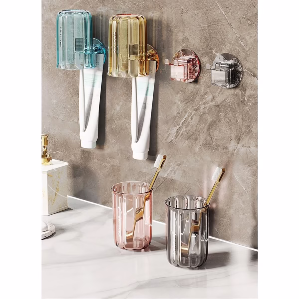 Suport Multifunctional 2 in 1, Pahar si Suport pentru Periuta de Dinti, Flippy, Plastic, Dimensiune: 10.4 x 7.3 x 7.3 cm, Roz - imagine 9