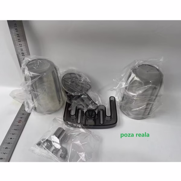 Suport Multifunctional Dublu, Pahar si Suport pentru Periuta de Dinti, Flippy, Plastic, 11 cm x 11.5 cm, Gri - imagine 2