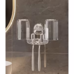 Suport Multifunctional Dublu, Pahar si Suport pentru Periuta de Dinti, Flippy, Plastic, 11 cm x 11.5 cm, Gri - imagine 7