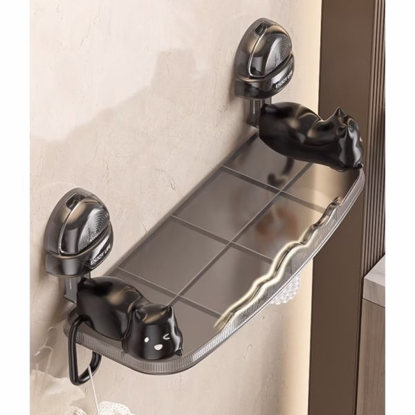 Suport pentru Baie, Flippy, Montare pe Perete, Model Pisicute, ABS, Adeziv, Raft pentru Depozitare, 33.4x17.7 cm, Negru - imagine 6