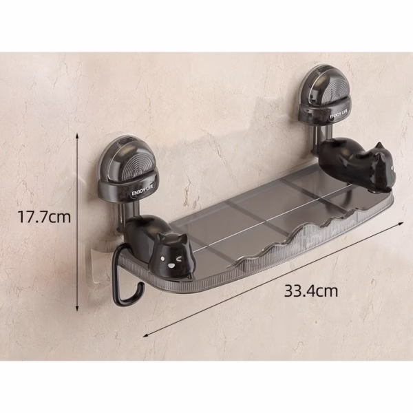 Suport pentru Baie, Flippy, Montare pe Perete, Model Pisicute, ABS, Adeziv, Raft pentru Depozitare, 33.4x17.7 cm, Negru - imagine 11