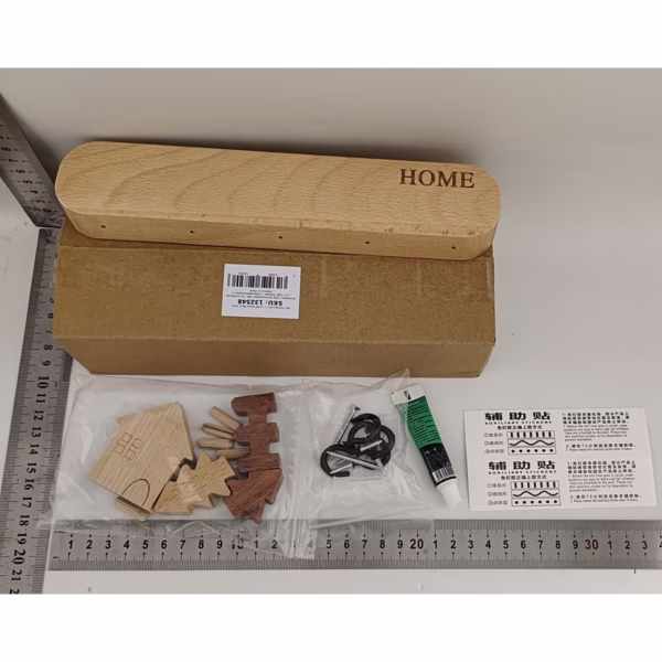 Suport pentru Chei, Flippy, din Lemn, Aplicare fara Perforare, Adeziv Inclus, 5 Carlige Negre, Model Casuta, Greutate Suportata 5 kg, 13.5 x 23 cm, Maro - imagine 5
