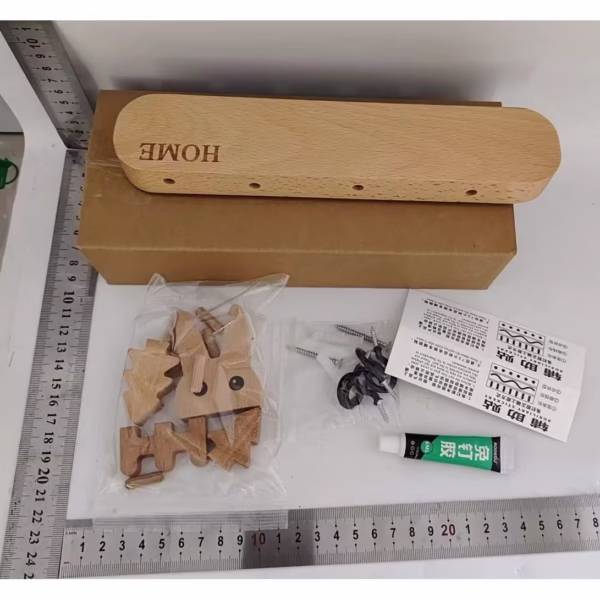 Suport pentru Chei, Flippy, din Lemn, Aplicare fara Perforare, Adeziv Inclus, 5 Carlige Negre, Model Iepure, Greutate Suportata 5 kg, 13.5 x 22 cm, Maro - imagine 6
