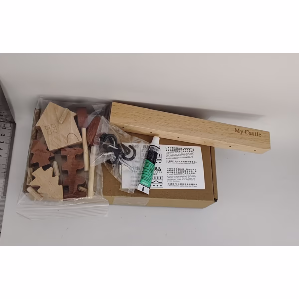 Suport pentru Chei, Flippy, din Lemn, Aplicare fara Perforare, Adeziv Inclus, 6 Carlige Negre, Model Casuta, Greutate Suportata 5 kg, 14.5 x 2 x 22.5 cm, Maro - imagine 2
