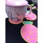 Suport pentru Pahar, Flippy, Model Ananas, din PVC, 12 x 9 cm, Rezistent la Caldura, Roz - imagine 5