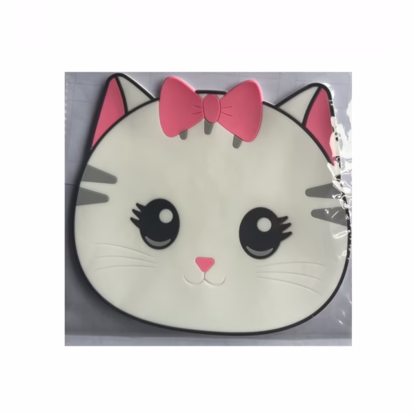 Suport pentru Pahar, Flippy, Model Pisicuta, din PVC, 15.5 x 15.5 cm, Rezistent la Caldura, Alb/Roz - imagine 1