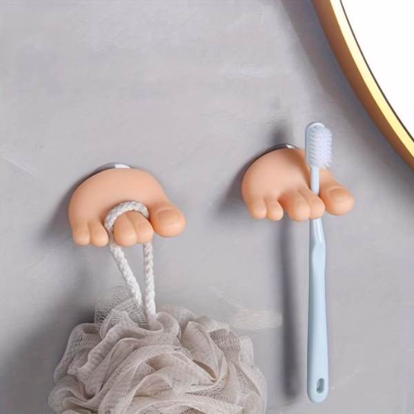Suport de Baie, Flippy, Multifunctional, pentru Periute/Cabluri, din PVC, cu Ventuza, Model Picior, 4 x 6.5 cm, Crem - imagine 2