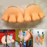 Suport de Baie, Flippy, Multifunctional, pentru Periute/Cabluri, din PVC, cu Ventuza, Model Picior, 4 x 6.5 cm, Crem - imagine 7