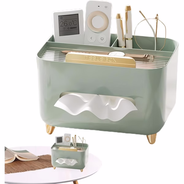 Suport pentru Servetele, Flippy, Cutie Multifunctionala, Design Minimalist, ABS, cu Suport pentru Obiectele Personale, pentru Birou, 21x15x13 cm, Verde - imagine 2