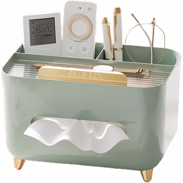 Suport pentru Servetele, Flippy, Cutie Multifunctionala, Design Minimalist, ABS, cu Suport pentru Obiectele Personale, pentru Birou, 21x15x13 cm, Verde - imagine 3