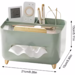 Suport pentru Servetele, Flippy, Cutie Multifunctionala, Design Minimalist, ABS, cu Suport pentru Obiectele Personale, pentru Birou, 21x15x13 cm, Verde - imagine 4