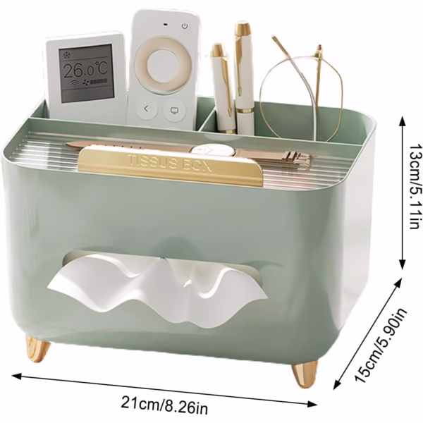 Suport pentru Servetele, Flippy, Cutie Multifunctionala, Design Minimalist, ABS, cu Suport pentru Obiectele Personale, pentru Birou, 21x15x13 cm, Verde - imagine 4