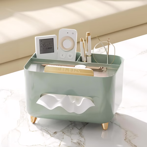 Suport pentru Servetele, Flippy, Cutie Multifunctionala, Design Minimalist, ABS, cu Suport pentru Obiectele Personale, pentru Birou, 21x15x13 cm, Verde - imagine 6