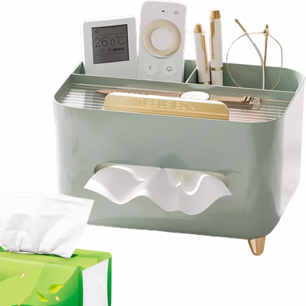 Suport pentru Servetele, Flippy, Cutie Multifunctionala, Design Minimalist, ABS, cu Suport pentru Obiectele Personale, pentru Birou, 21x15x13 cm, Verde - imagine 8