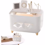 Suport pentru Servetele, Flippy, Cutie Multifunctionala, Design Minimalist, ABS, cu Suport pentru Obiectele Personale, pentru Birou, 21x15x13 cm, Alb - imagine 2