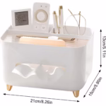 Suport pentru Servetele, Flippy, Cutie Multifunctionala, Design Minimalist, ABS, cu Suport pentru Obiectele Personale, pentru Birou, 21x15x13 cm, Alb - imagine 3
