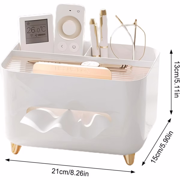 Suport pentru Servetele, Flippy, Cutie Multifunctionala, Design Minimalist, ABS, cu Suport pentru Obiectele Personale, pentru Birou, 21x15x13 cm, Alb - imagine 3
