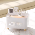 Suport pentru Servetele, Flippy, Cutie Multifunctionala, Design Minimalist, ABS, cu Suport pentru Obiectele Personale, pentru Birou, 21x15x13 cm, Alb - imagine 5