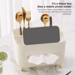 Suport pentru Servetele, Flippy, Cutie Multifunctionala, Design Minimalist, ABS, cu Suport pentru Obiectele Personale, pentru Birou, 21x15x13 cm, Crem - imagine 3