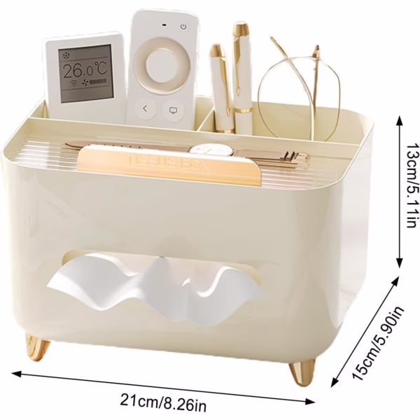 Suport pentru Servetele, Flippy, Cutie Multifunctionala, Design Minimalist, ABS, cu Suport pentru Obiectele Personale, pentru Birou, 21x15x13 cm, Crem - imagine 5