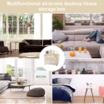 Suport pentru Servetele, Flippy, Cutie Multifunctionala, Design Minimalist, ABS, cu Suport pentru Obiectele Personale, pentru Birou, 21x15x13 cm, Crem - imagine 6