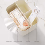 Suport pentru Servetele, Flippy, Cutie Multifunctionala, Design Minimalist, ABS, cu Suport pentru Obiectele Personale, pentru Birou, 21x15x13 cm, Crem - imagine 7
