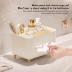 Suport pentru Servetele, Flippy, Cutie Multifunctionala, Design Minimalist, ABS, cu Suport pentru Obiectele Personale, pentru Birou, 21x15x13 cm, Crem - imagine 8