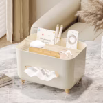 Suport pentru Servetele, Flippy, Cutie Multifunctionala, Design Minimalist, ABS, cu Suport pentru Obiectele Personale, pentru Birou, 21x15x13 cm, Crem - imagine 11