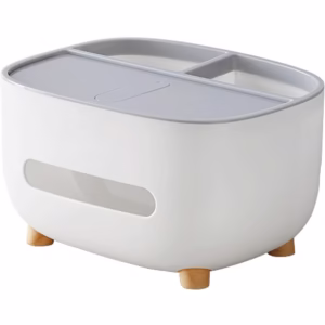 Suport pentru Servetele, Flippy, Cutie Multifunctionala, Design Minimalist, ABS, cu Suport pentru Obiectele Personale, pentru Birou, 21x12x12 cm, Gri