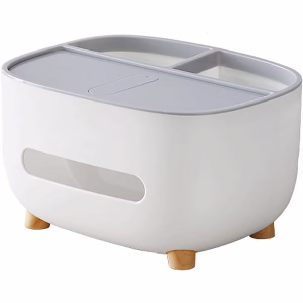 Suport pentru Servetele, Flippy, Cutie Multifunctionala, Design Minimalist, ABS, cu Suport pentru Obiectele Personale, pentru Birou, 21x12x12 cm, Gri - imagine 1