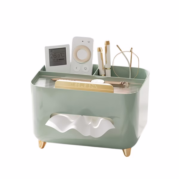 Suport pentru Servetele, Flippy, Cutie Multifunctionala, Design Minimalist, ABS, cu Suport pentru Obiectele Personale, pentru Birou, 21x15x13 cm, Verde - imagine 1