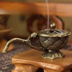 Suport de Tamaiat, Flippy, din Aliaj de Zinc, Model Lotus, Ignifug, 9.7 x 4.8 x 4.7 cm, Bronz - imagine 2