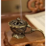 Suport de Tamaiat, Flippy, din Aliaj de Zinc, Model Lotus, Ignifug, 9.7 x 4.8 x 4.7 cm, Bronz - imagine 3