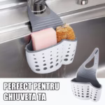 Suport Scurgere pentru Burete si Laveta de Vase Bucatarie, Flippy, Albastru, Curea Reglabila, Plastic Flexibil, 15x 5x 21cm - imagine 6