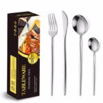 Tacamuri Portugheze, Flippy, Set din 24 de Piese din Otel Inoxidabil, 6 Cutie, 6 Furculite, 6 Linguri de Masa, 6 Linguri pentru Ceai, Argintiu - imagine 2