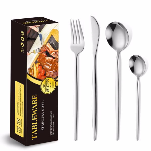 Tacamuri Portugheze, Flippy, Set din 24 de Piese din Otel Inoxidabil, 6 Cutie, 6 Furculite, 6 Linguri de Masa, 6 Linguri pentru Ceai, Argintiu - imagine 2