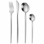 Tacamuri Portugheze, Flippy, Set din 24 de Piese din Otel Inoxidabil, 6 Cutie, 6 Furculite, 6 Linguri de Masa, 6 Linguri pentru Ceai, Argintiu