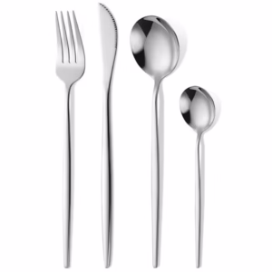 Tacamuri Portugheze, Flippy, Set din 24 de Piese din Otel Inoxidabil, 6 Cutie, 6 Furculite, 6 Linguri de Masa, 6 Linguri pentru Ceai, Argintiu